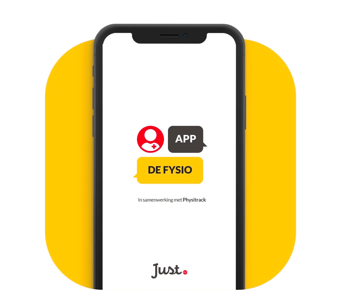 Telefoon met de online fysio app op scherm